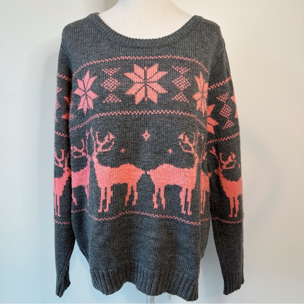 Forever 21 Vintage Christmas Holiday Winter Nordic Reindeer Sweater, size 3X
